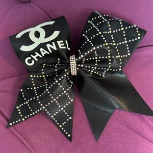 Black Quilted Rhinestone Bow Hair Tie